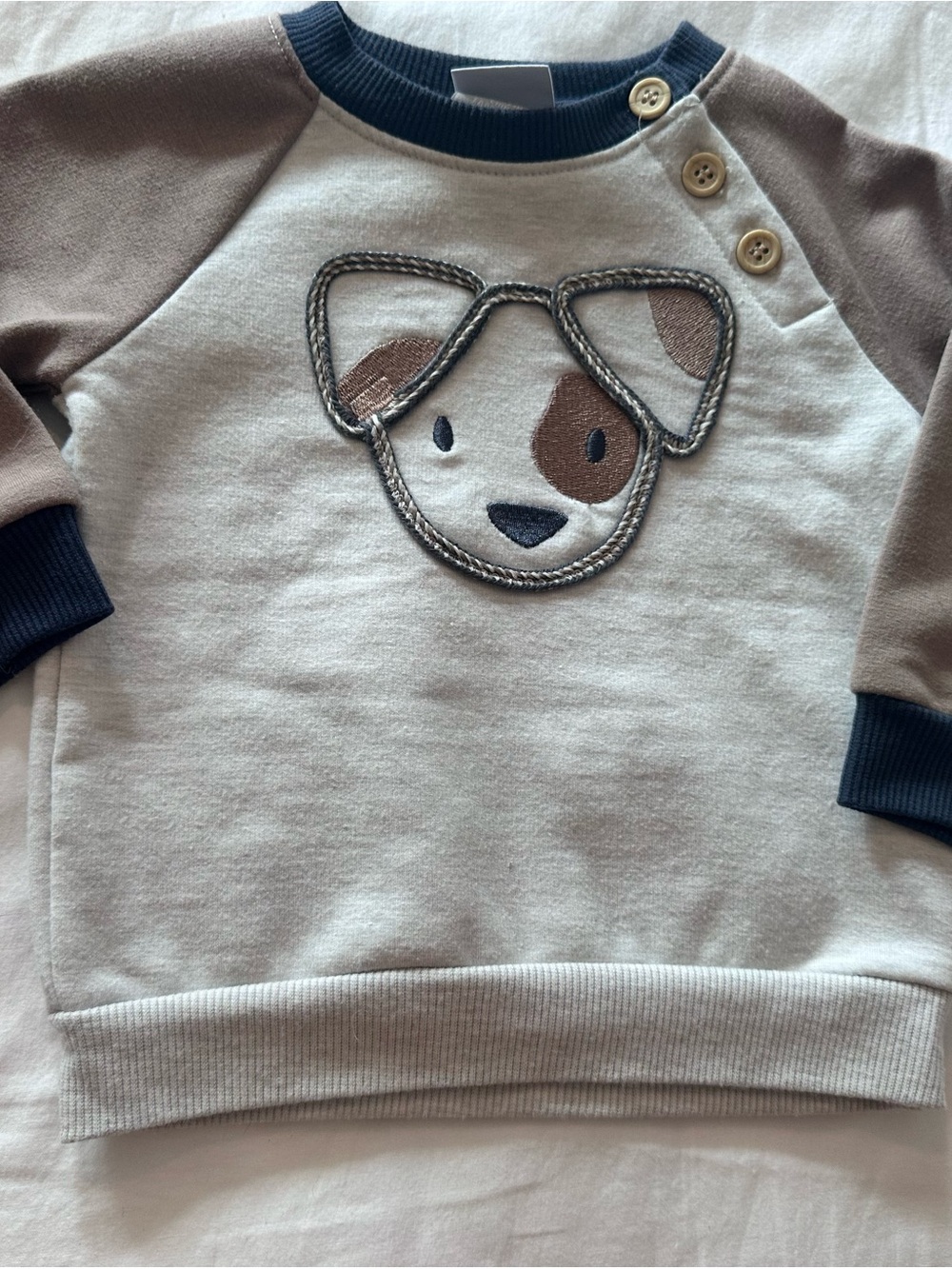 Tahari Beige and Navy Puppy Appliqué Top Sweatshirt size 3-6 months